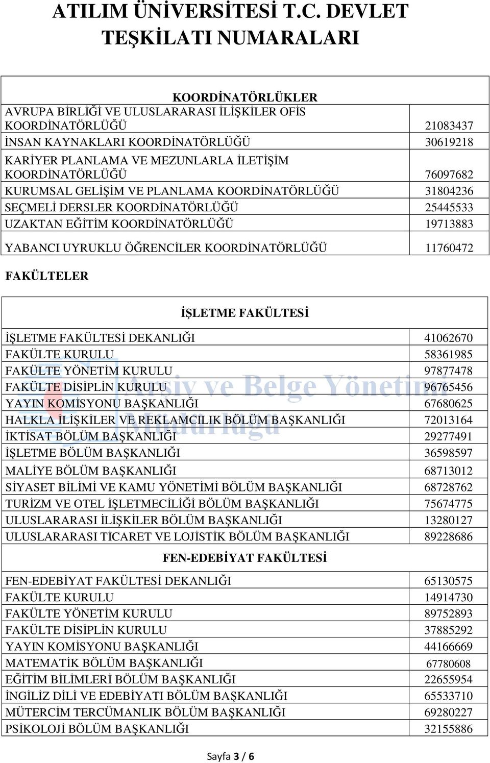 İŞLETME FAKÜLTESİ İŞLETME FAKÜLTESİ DEKANLIĞI 41062670 FAKÜLTE KURULU 58361985 FAKÜLTE YÖNETİM KURULU 97877478 FAKÜLTE DİSİPLİN KURULU 96765456 YAYIN KOMİSYONU BAŞKANLIĞI 67680625 HALKLA İLİŞKİLER VE