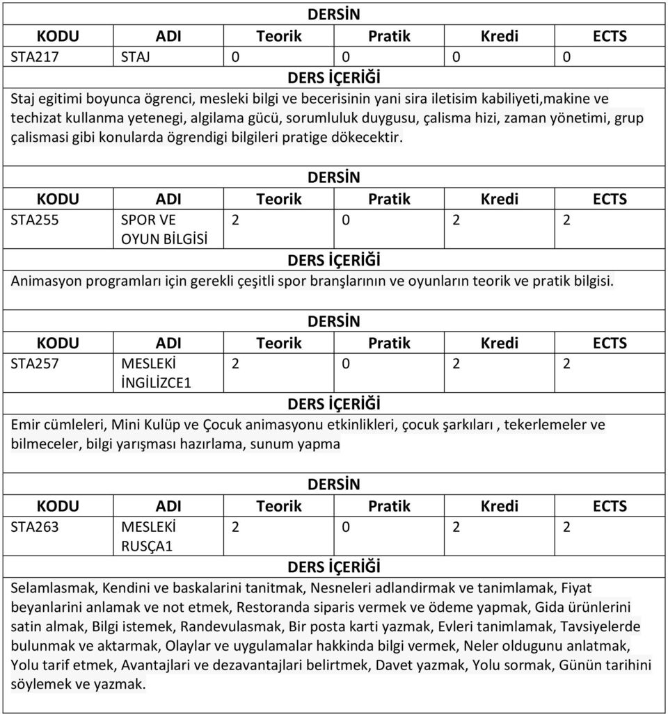 STA255 SPOR VE 2 0 2 2 OYUN BİLGİSİ Animasyon programları için gerekli çeşitli spor branşlarının ve oyunların teorik ve pratik bilgisi.