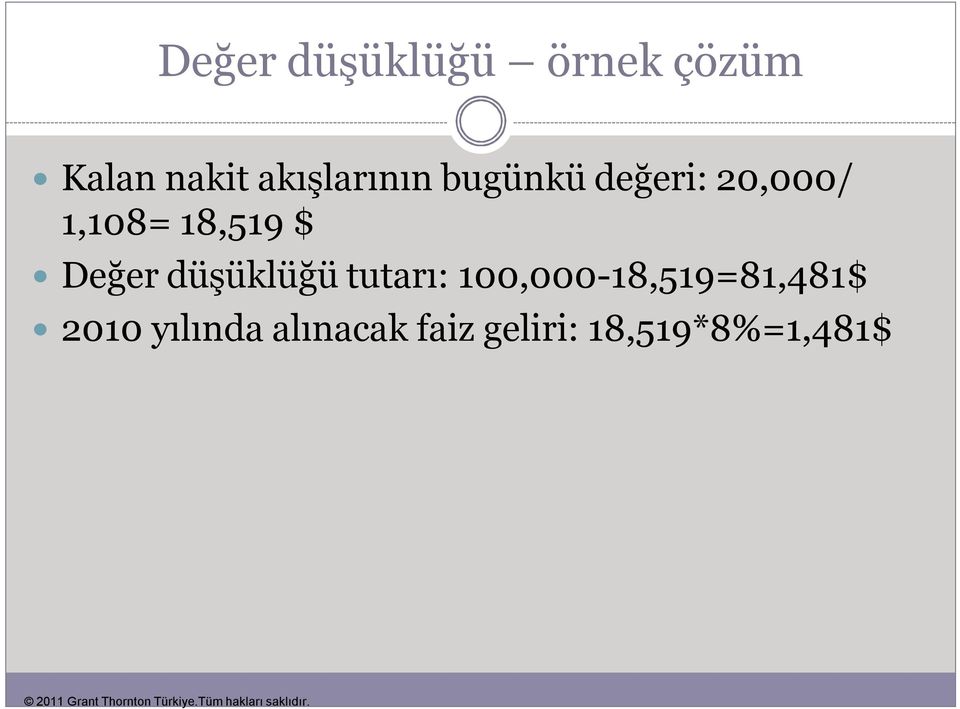 18,519 $ Değer düşüklüğü tutarı: