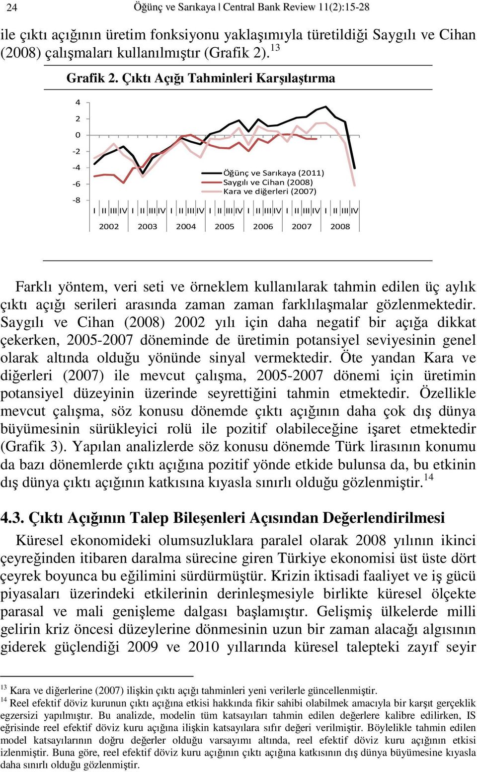 23 24 25 26 27 28 Farklı yönem, veri sei ve örneklem kullanılarak ahmin edilen üç aylık çıkı açığı serileri arasında zaman zaman farklılaşmalar gözlenmekedir.