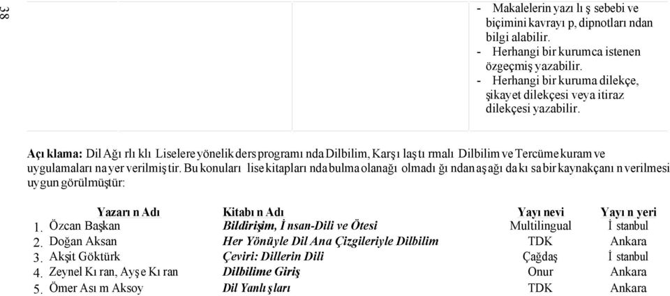 Açıklama: Dil Ağırlıklı Liselere yönelik ders programında Dilbilim, Karşılaştırmalı Dilbilim ve Tercüme kuram ve uygulamalarına yer verilmiştir.