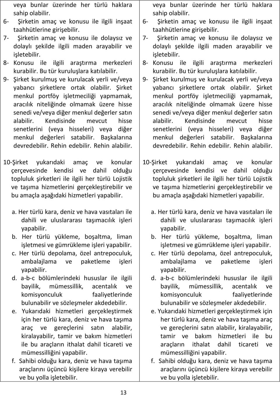 9- Şirket kurulmuş ve kurulacak yerli ve/veya yabancı şirketlere ortak olabilir.