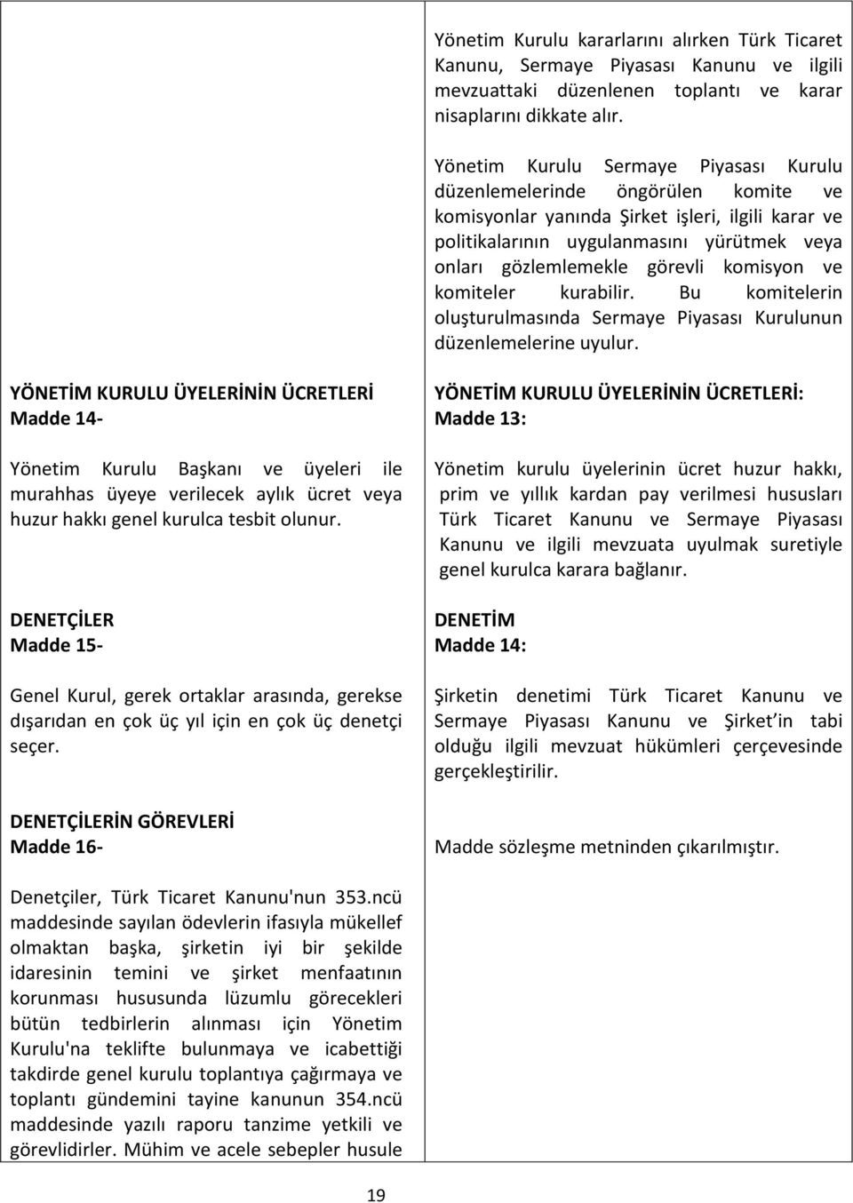 komisyon ve komiteler kurabilir. Bu komitelerin oluşturulmasında Sermaye Piyasası Kurulunun düzenlemelerine uyulur.