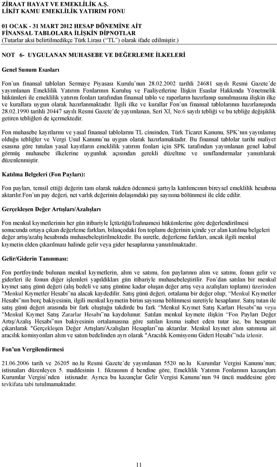 finansal tablo ve raporların hazırlanıp sunulmasına ilişkin ilke ve kurallara uygun olarak hazırlanmaktadır. İlgili ilke ve kurallar Fon un finansal tablolarının hazırlanışında 28.02.