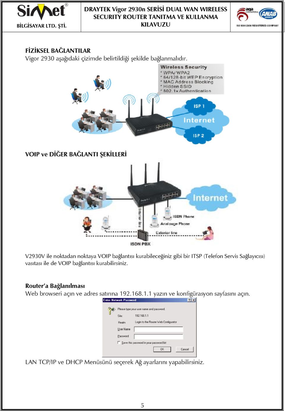 (Telefon Servis Sağlayıcısı) vasıtası ile de VOIP bağlantısı kurabilirsiniz.