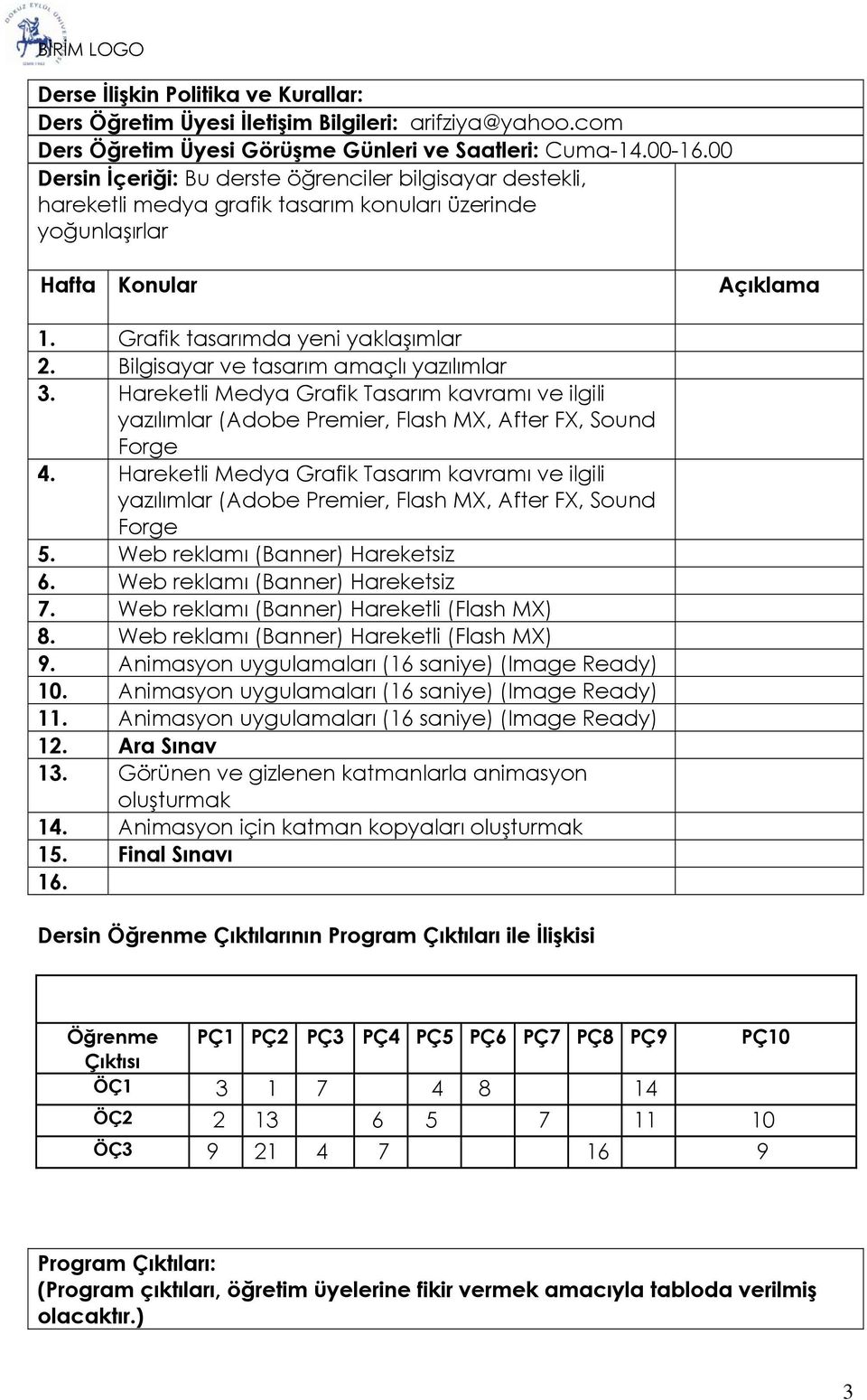 Bilgisayar ve tasarım amaçlı yazılımlar 3. Hareketli Medya Grafik Tasarım kavramı ve ilgili yazılımlar (Adobe Premier, Flash MX, After FX, Sound Forge 4.