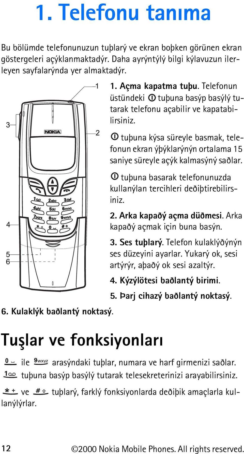 tuþuna kýsa süreyle basmak, telefonun ekran ýþýklarýnýn ortalama 15 saniye süreyle açýk kalmasýný saðlar. tuþuna basarak telefonunuzda kullanýlan tercihleri deðiþtirebilirsiniz. 2.