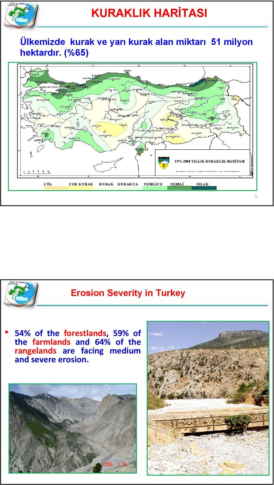 (%65) 5 Erosion Severity in Turkey 54% of the