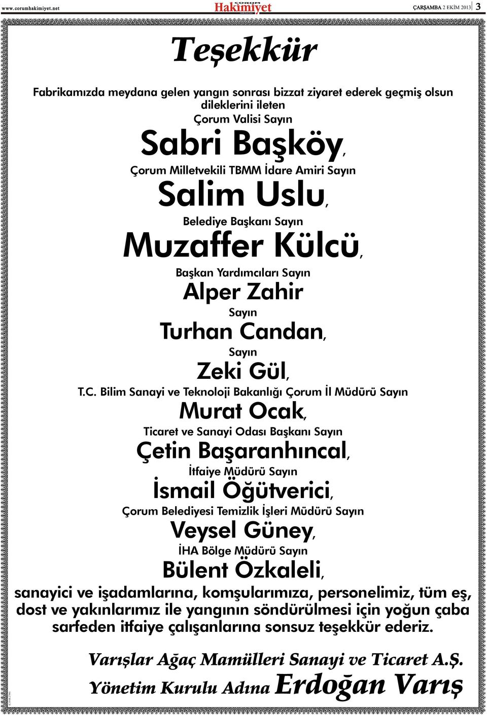 ndan, Sayýn Zeki Gül, T.C.