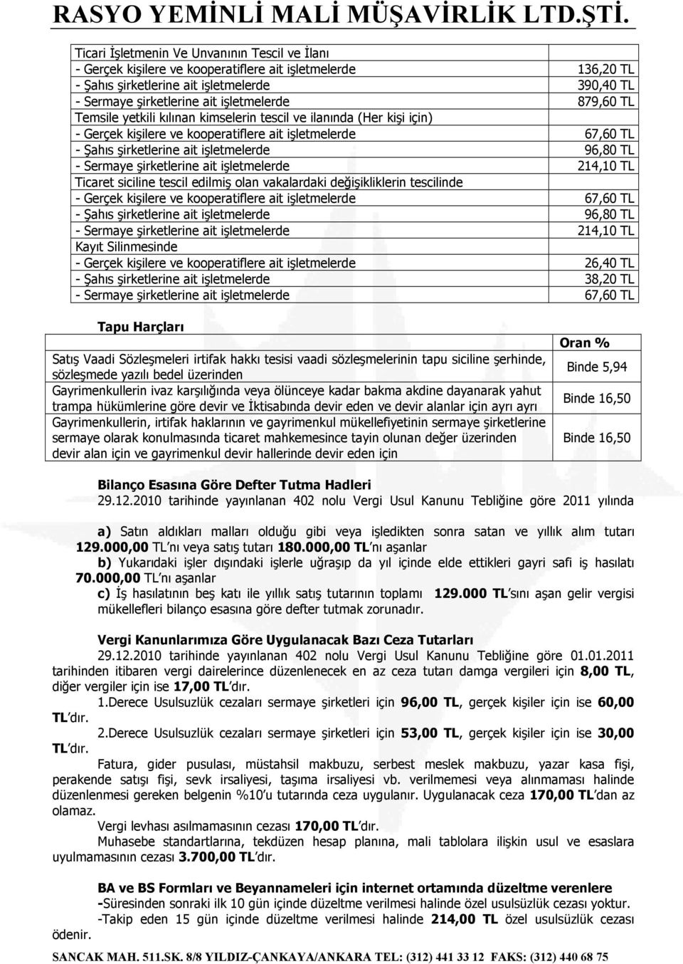 şirketlerine ait işletmelerde 214,10 TL Ticaret siciline tescil edilmiş olan vakalardaki değişikliklerin tescilinde - Gerçek kişilere ve kooperatiflere ait işletmelerde 67,60 TL - Şahıs şirketlerine