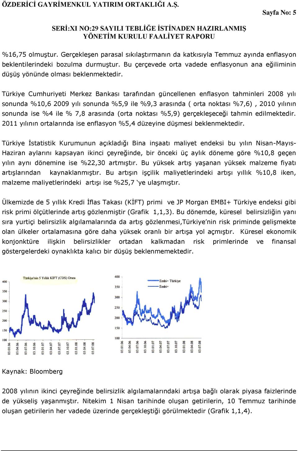 Türkiye Cumhuriyeti Merkez Bankası tarafından güncellenen enflasyon tahminleri 2008 yılı sonunda %10,6 2009 yılı sonunda %5,9 ile %9,3 arasında ( orta noktası %7,6), 2010 yılının sonunda ise %4 ile %