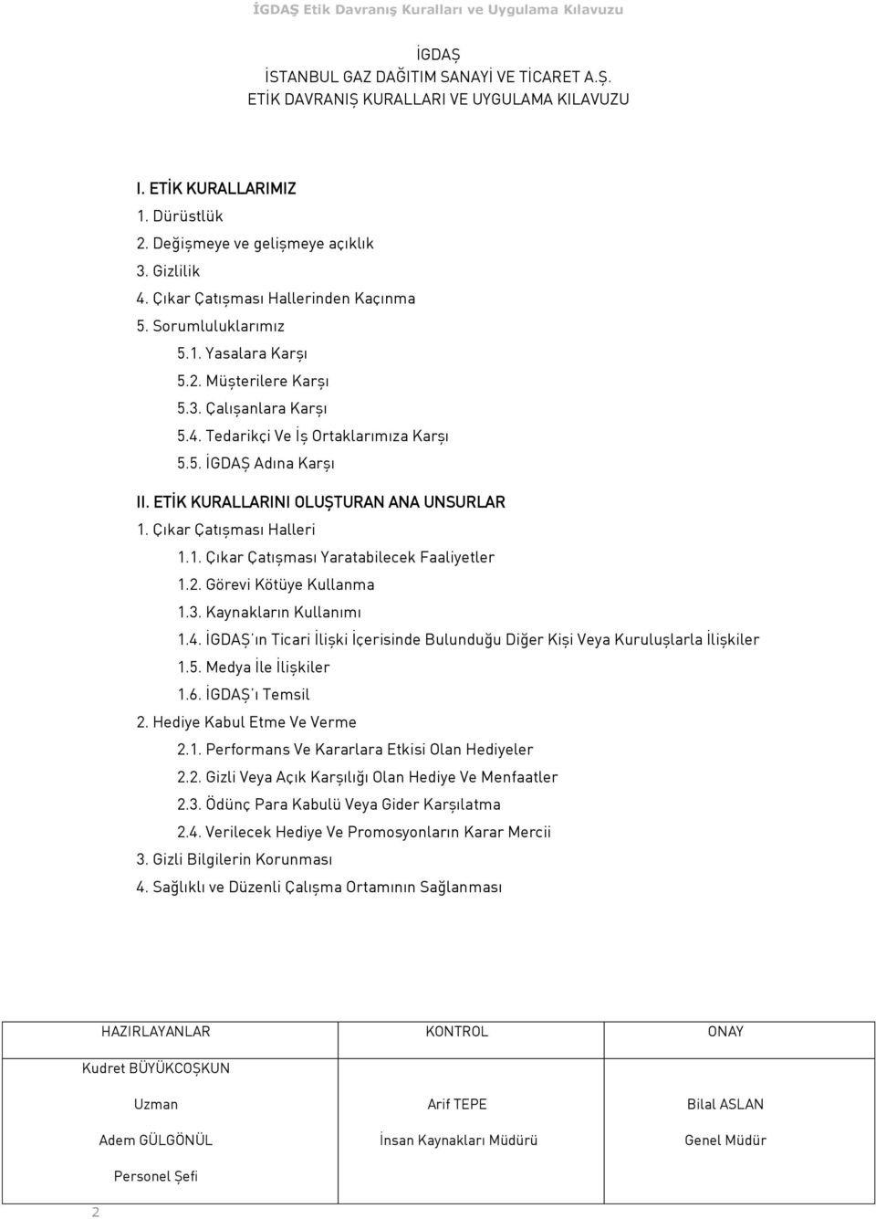 ETİK KURALLARINI OLUŞTURAN ANA UNSURLAR 1. Çıkar Çatışması Halleri 1.1. Çıkar Çatışması Yaratabilecek Faaliyetler 1.2. Görevi Kötüye Kullanma 1.3. Kaynakların Kullanımı 1.4.