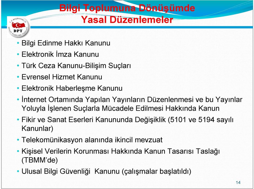 Mücadele Edilmesi Hakkında Kanun Fikir ve Sanat Eserleri Kanununda Değişiklik (5101 ve 5194 sayılı Kanunlar) Telekomünikasyon alanında