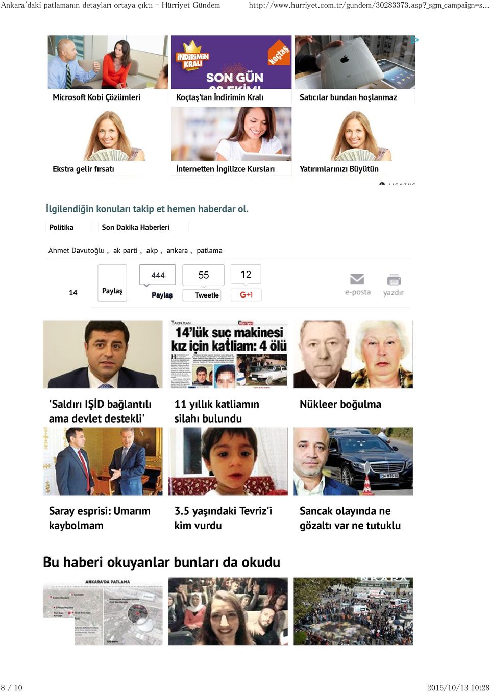 Politika Son Dakika Haberleri Ahmet Davutoğlu, ak parti, akp, ankara, patlama 444 55 12 14 Paylaş Paylaş Tweetle 'Saldırı IŞĐD bağlantılı ama