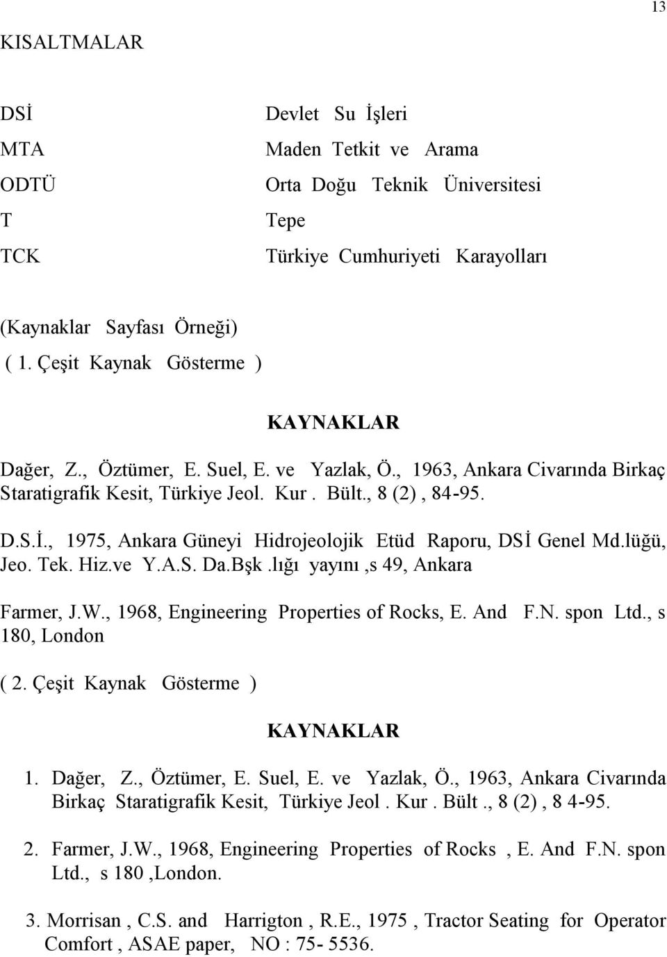 , 1975, Ankara Güneyi Hidrojeolojik Etüd Raporu, DSĠ Genel Md.lüğü, Jeo. Tek. Hiz.ve Y.A.S. Da.BĢk.lığı yayını,s 49, Ankara Farmer, J.W., 1968, Engineering Properties of Rocks, E. And F.N. spon Ltd.