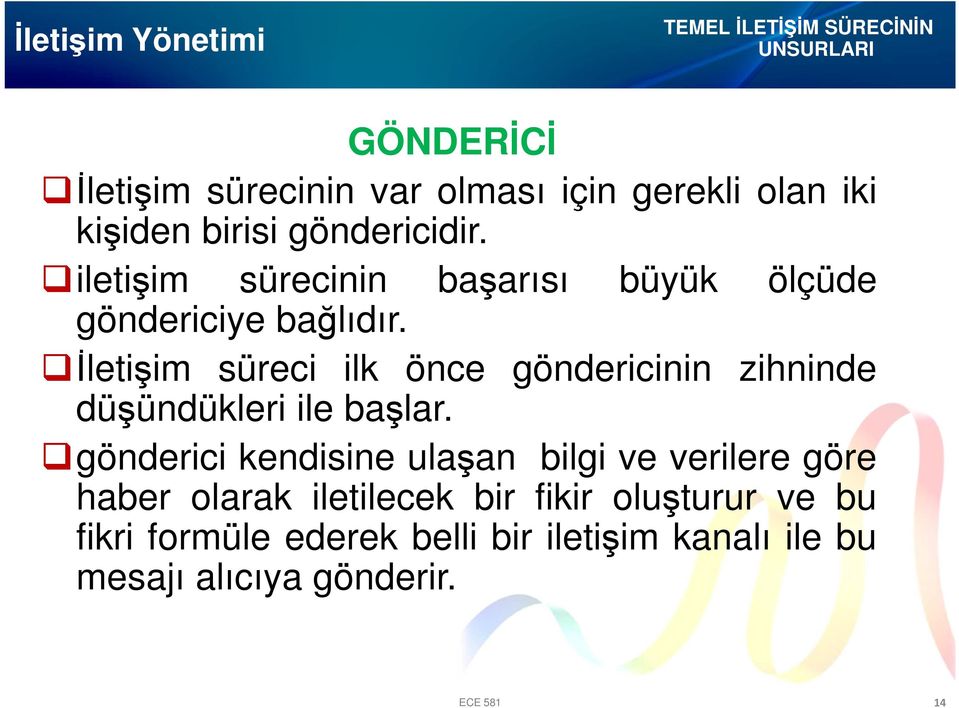 İletişim süreci ilk önce göndericinin zihninde düşündükleri ile başlar.