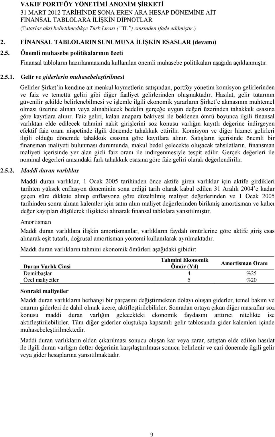 Gelir ve giderlerin muhasebeleştirilmesi Gelirler Şirket in kendine ait menkul kıymetlerin satışından, portföy yönetim komisyon gelirlerinden ve faiz ve temettü geliri gibi diğer faaliyet