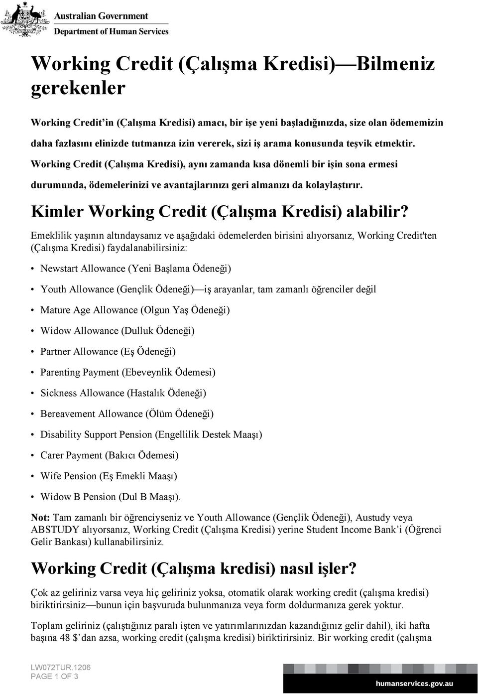 Kimler Working Credit (Çalışma Kredisi) alabilir?
