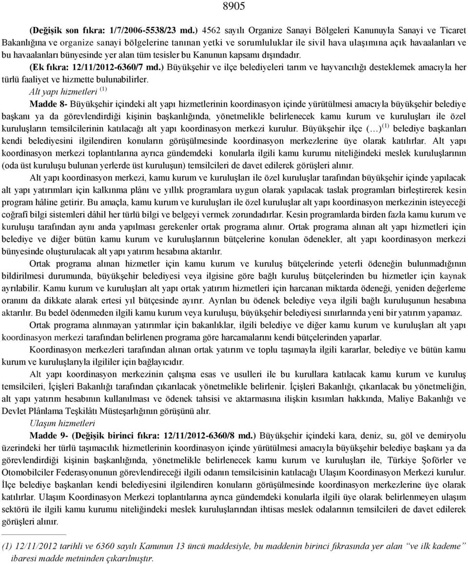 havaalanları bünyesinde yer alan tüm tesisler bu Kanunun kapsamı dışındadır. (Ek fıkra: 12/11/2012-6360/7 md.