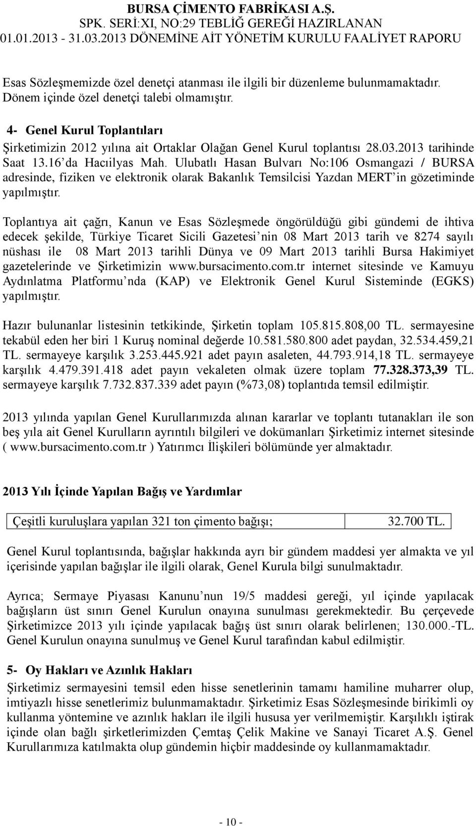 Ulubatlı Hasan Bulvarı No:106 Osmangazi / BURSA adresinde, fiziken ve elektronik olarak Bakanlık Temsilcisi Yazdan MERT in gözetiminde yapılmıştır.