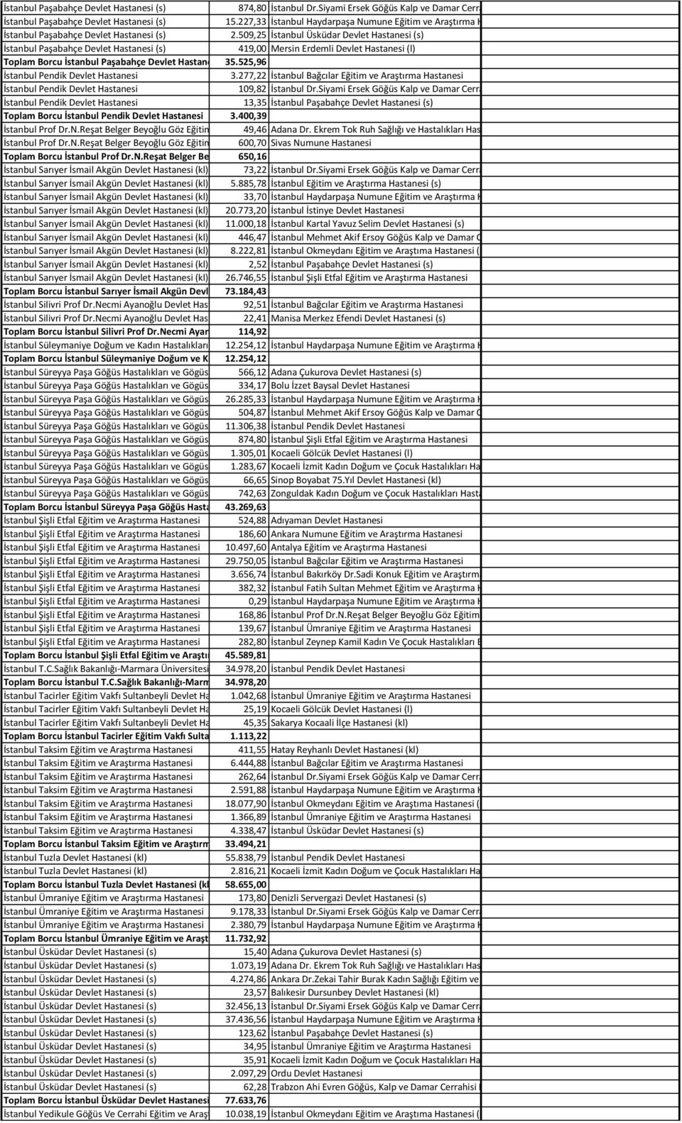509,25 İstanbul Üsküdar Devlet Hastanesi (s) İstanbul Paşabahçe Devlet Hastanesi (s) 419,00 Mersin Erdemli Devlet Hastanesi (l) Toplam Borcu İstanbul Paşabahçe Devlet Hastanesi (s) 35.