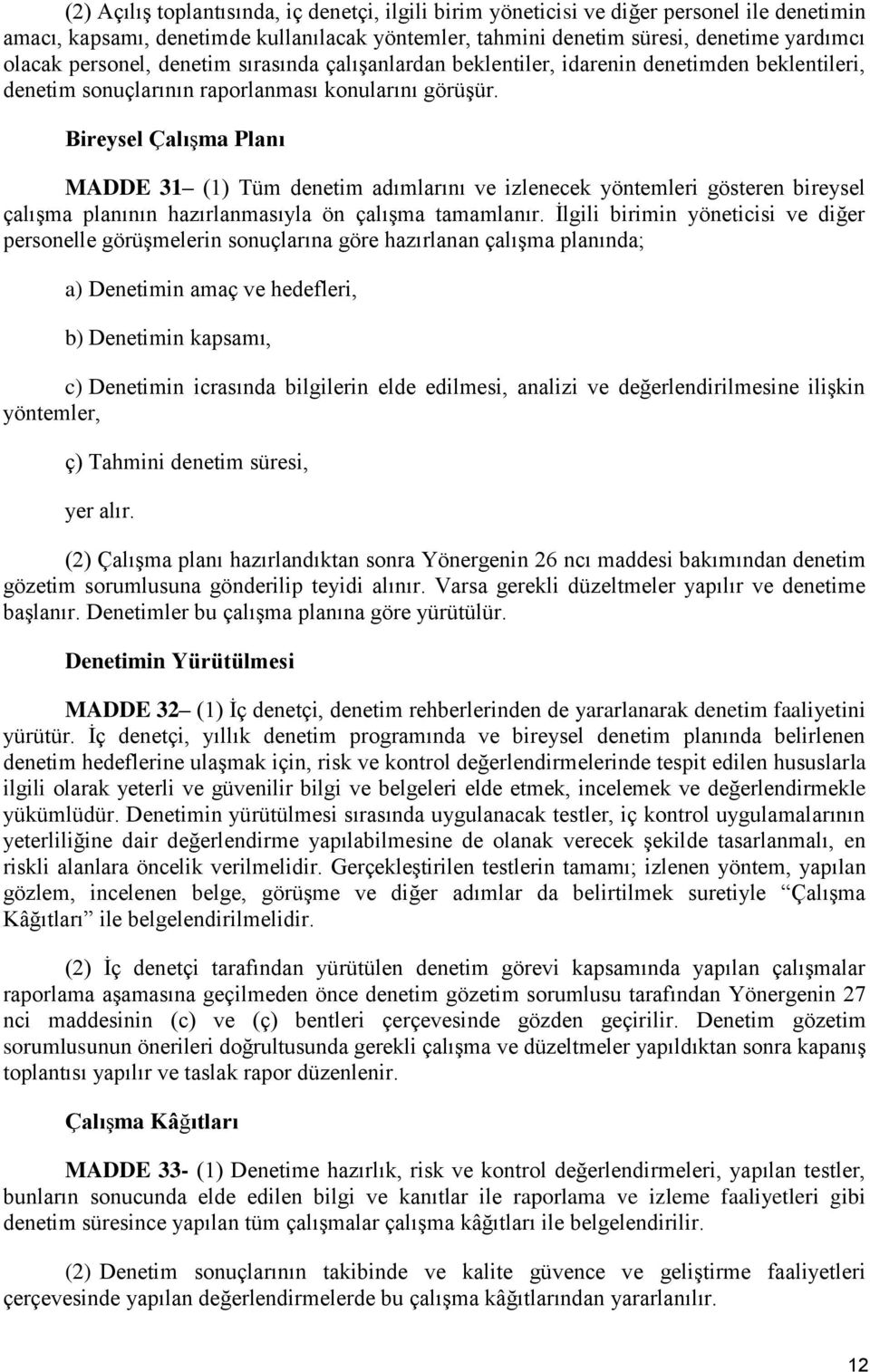 Bireysel Çalışma Planı MADDE 31 (1) Tüm denetim adımlarını ve izlenecek yöntemleri gösteren bireysel çalışma planının hazırlanmasıyla ön çalışma tamamlanır.