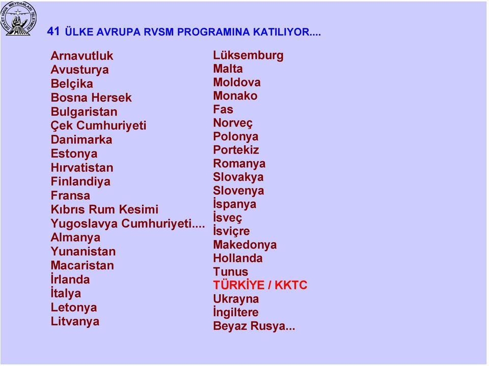 Finlandiya Fransa Kıbrıs Rum Kesimi Yugoslavya Cumhuriyeti.