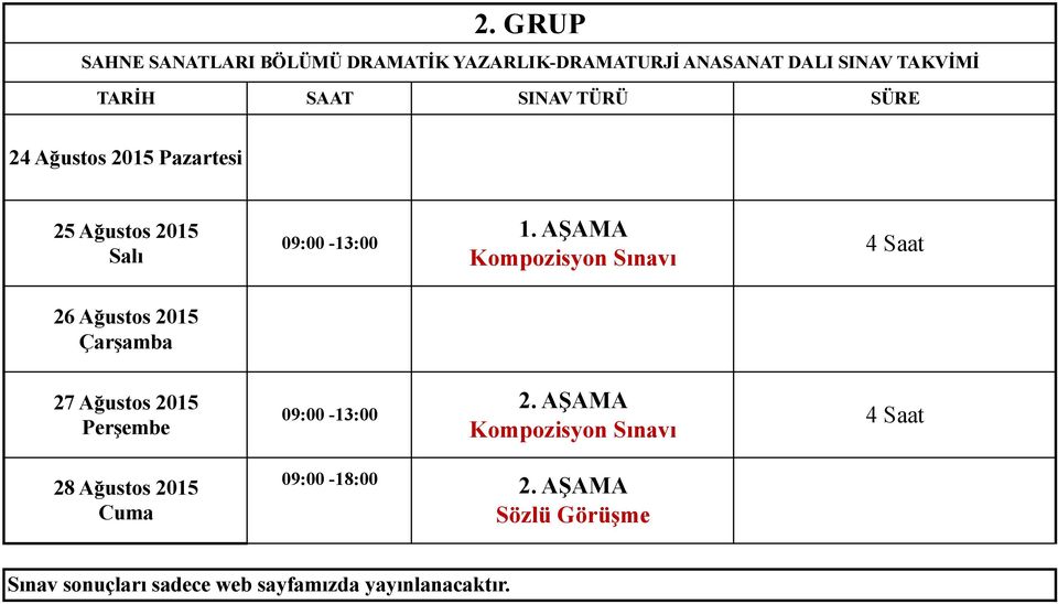 SINAV TAKVİMİ Kompozisyon Sınavı