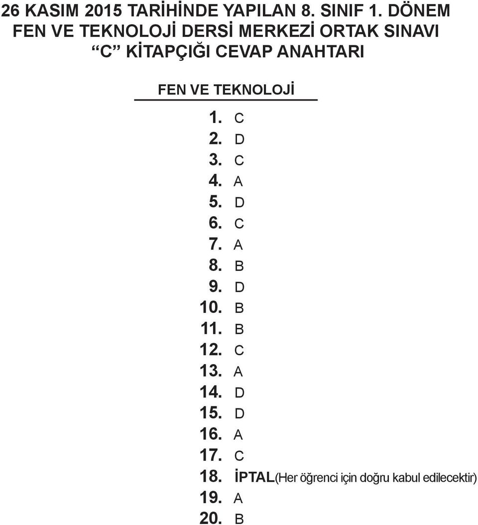 ANAHTARI FEN VE TEKNOLOJİ 1. C 2. D 3. C 4. A 5. D 6. C 7. A 8. B 9. D 10.