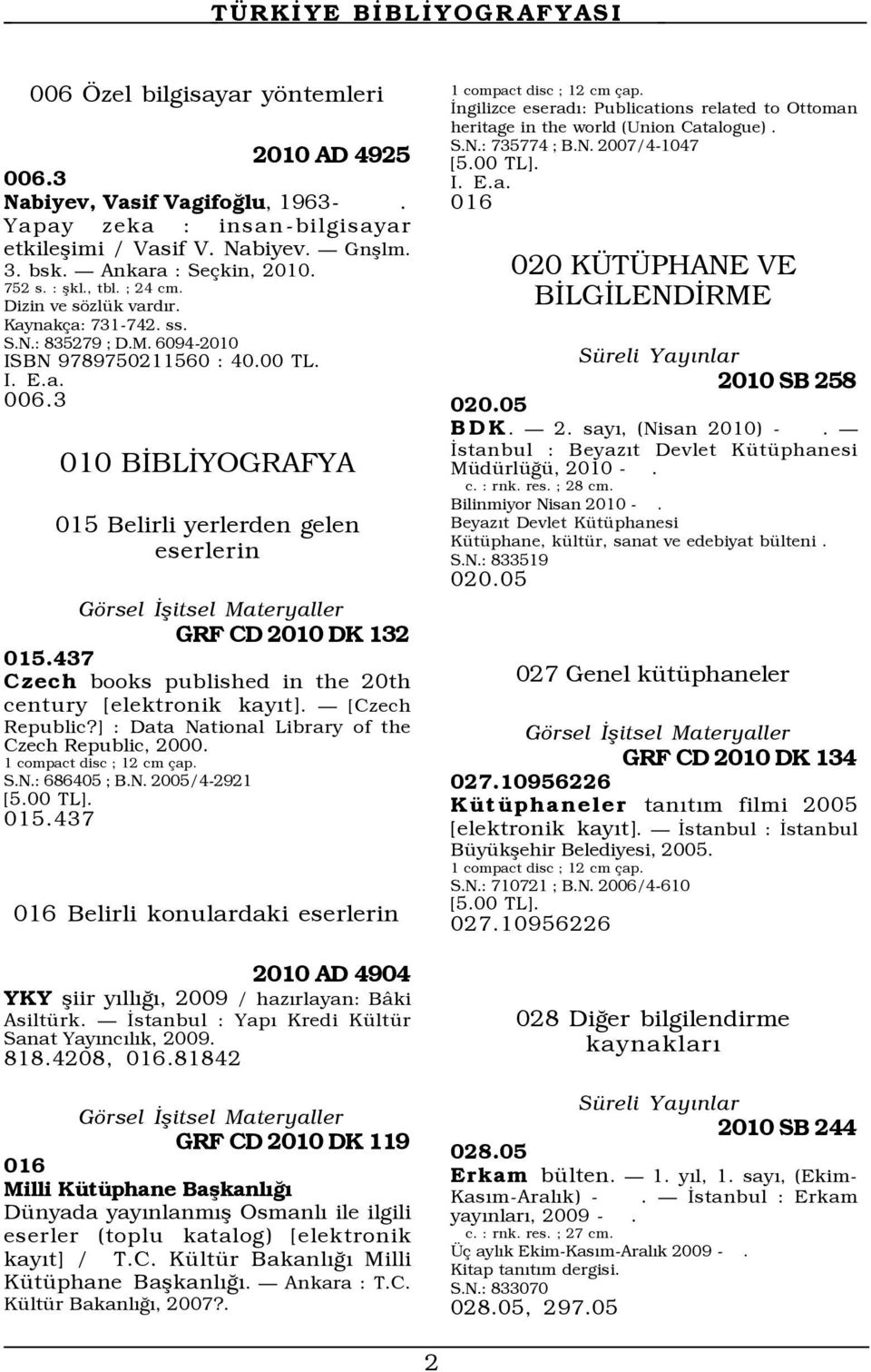 3 010 BÜBLÜYOGRAFYA 015 Belirli yerlerden gelen eserlerin Gšrsel Üßitsel Materyaller GRF CD 2010 DK 132 015.437 Czech books published in the 20th century [elektronik kayýt]. Ñ [Czech Republic?