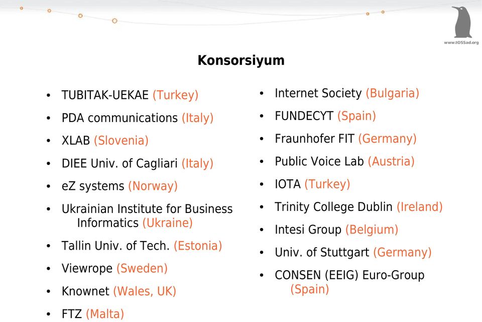 of Cagliari (Italy) Public Voice Lab (Austria) ez systems (Norway) IOTA (Turkey) Ukrainian Institute for Business