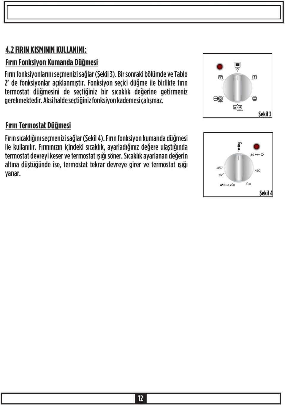 Fýrýn Termostat Düðmesi Fýrýn sýcaklýðýný seçmenizi saðlar (Þekil 4). Fýrýn fonksiyon kumanda düðmesi ile kullanýlýr.