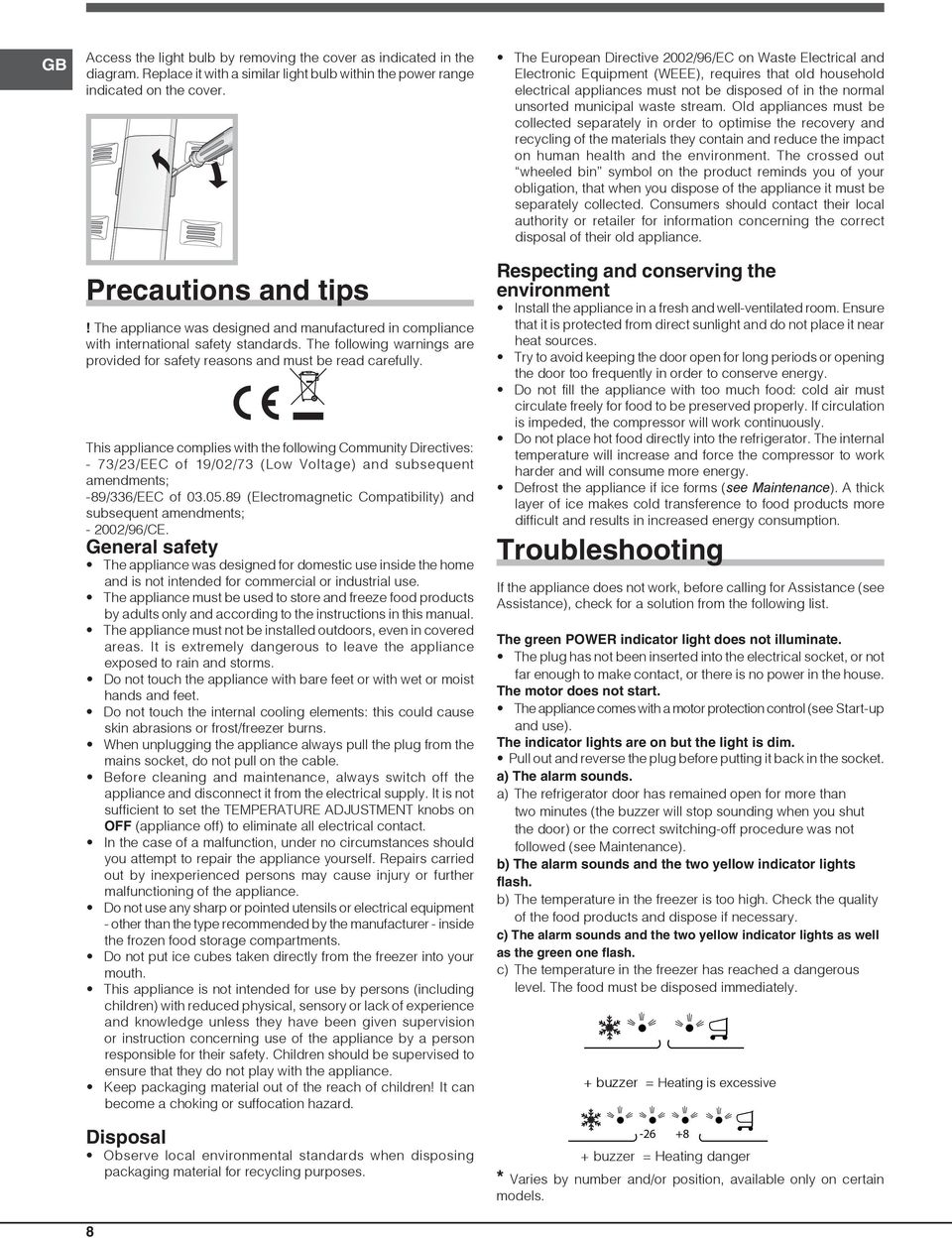 This appliance complies with the following Community Directives: - 73/23/EEC of 19/02/73 (Low Voltage) and subsequent amendments; -89/336/EEC of 03.05.