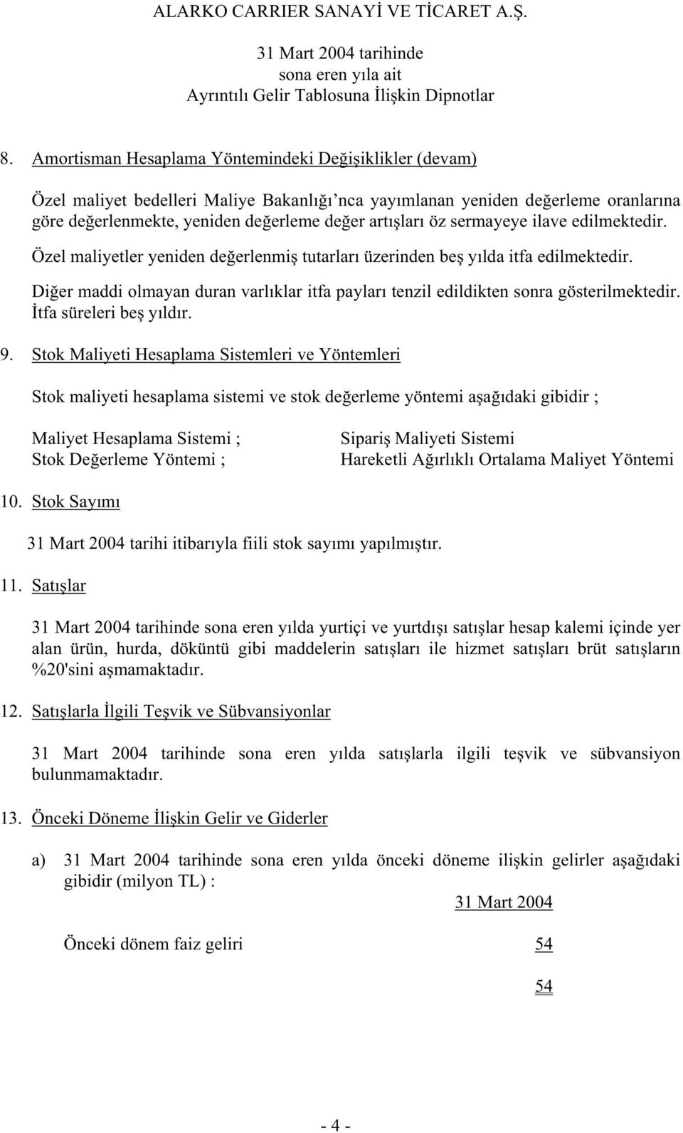 sermayeye ilave edilmektedir. Özel maliyetler yeniden de erlenmi tutarları üzerinden be yılda itfa edilmektedir.