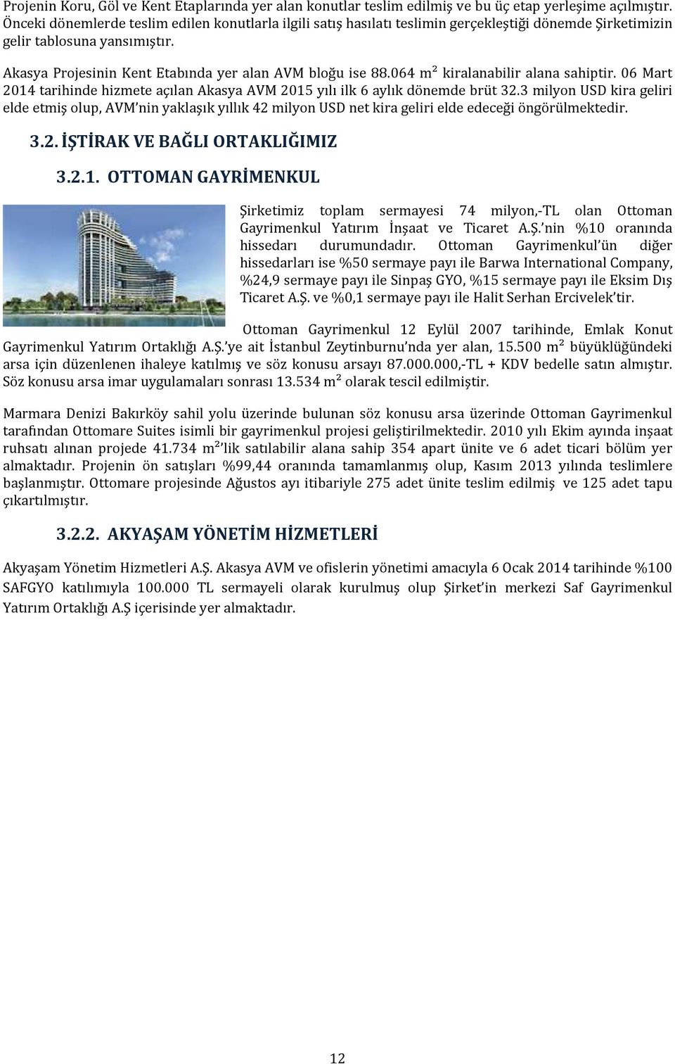 064 m² kiralanabilir alana sahiptir. 06 Mart 2014 tarihinde hizmete açılan Akasya AVM 2015 yılı ilk 6 aylık dönemde brüt 32.