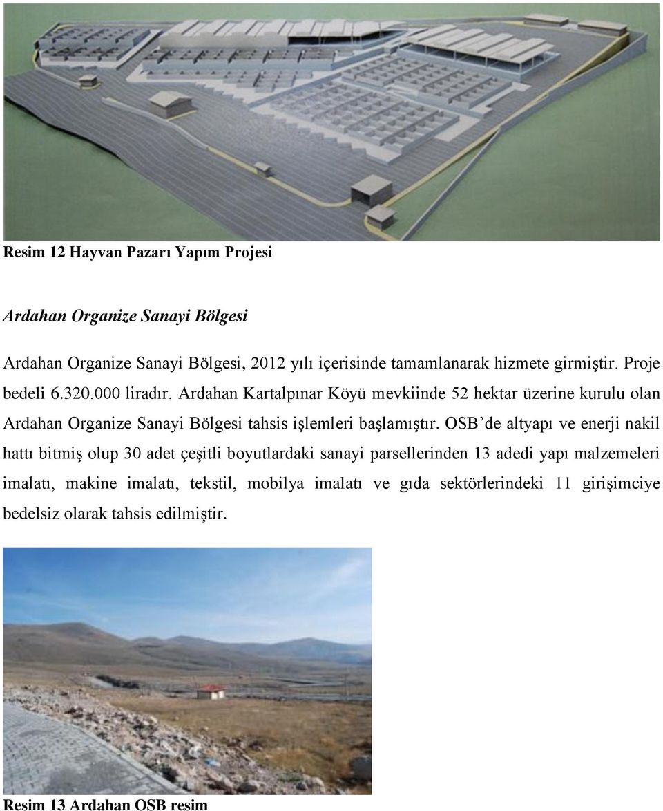 Ardahan Kartalpınar Köyü mevkiinde 52 hektar üzerine kurulu olan Ardahan Organize Sanayi Bölgesi tahsis işlemleri başlamıştır.