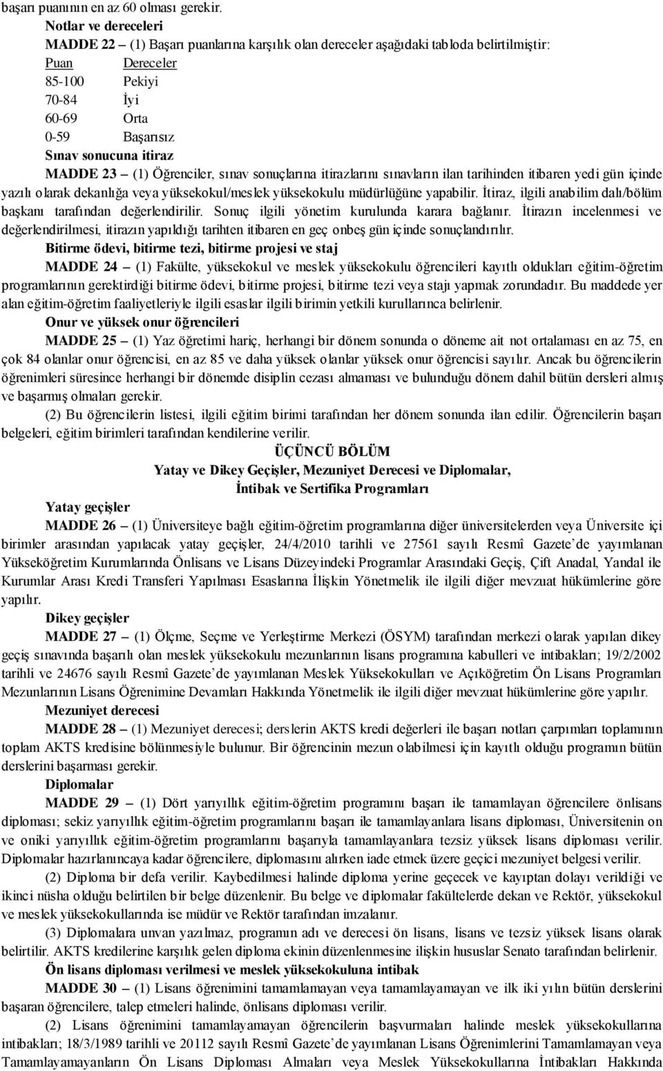 MADDE 23 (1) Öğrenciler, sınav sonuçlarına itirazlarını sınavların ilan tarihinden itibaren yedi gün içinde yazılı olarak dekanlığa veya yüksekokul/meslek yüksekokulu müdürlüğüne yapabilir.