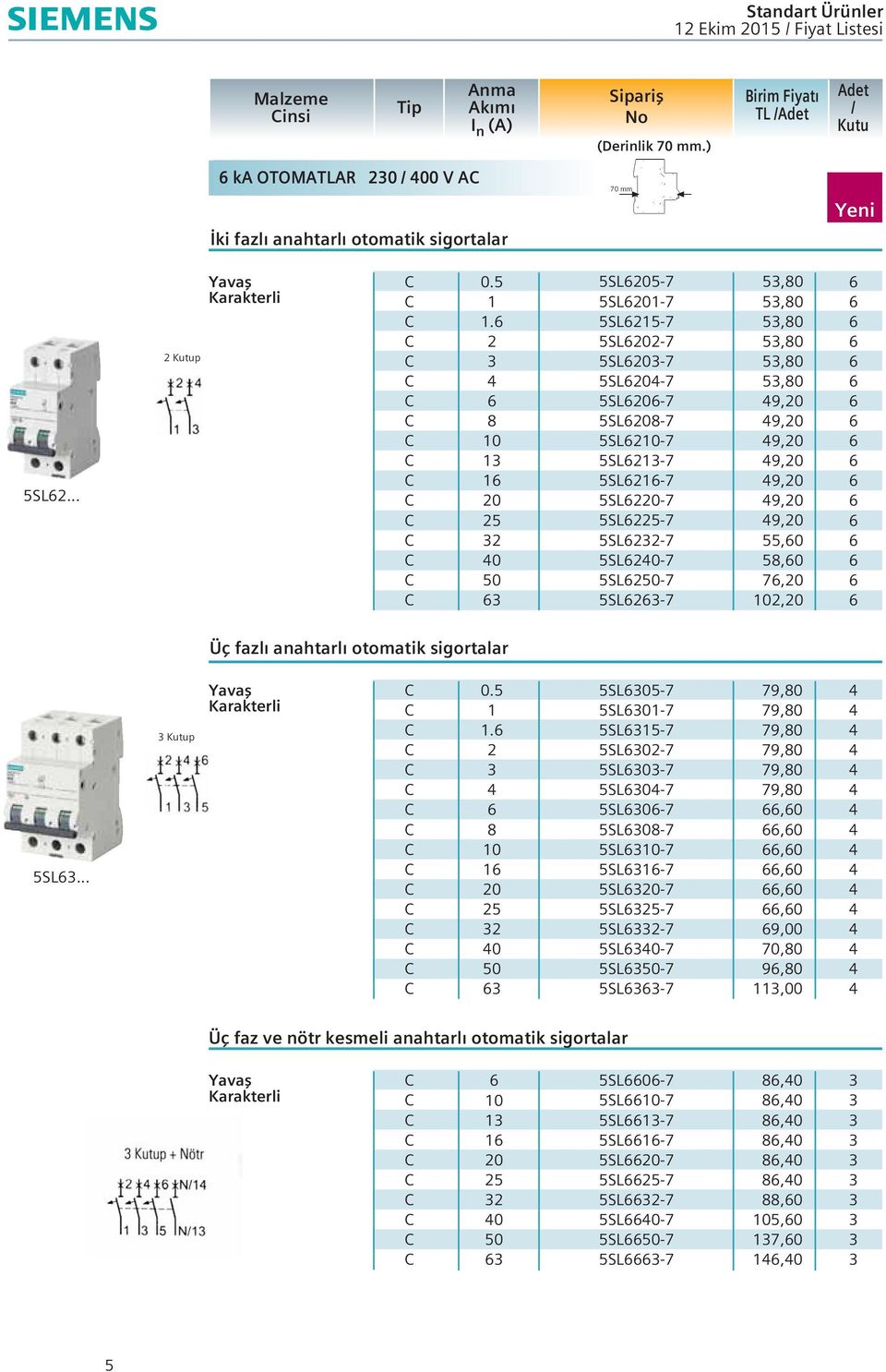 7,, Üç fazl anahtarl otomatik sigortalar 5SL... p.