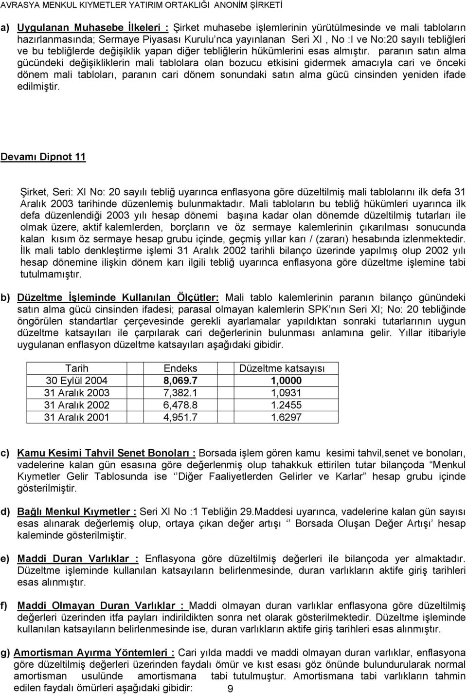 paranın satın alma gücündeki değişikliklerin mali tablolara olan bozucu etkisini gidermek amacıyla cari ve önceki dönem mali tabloları, paranın cari dönem sonundaki satın alma gücü cinsinden yeniden