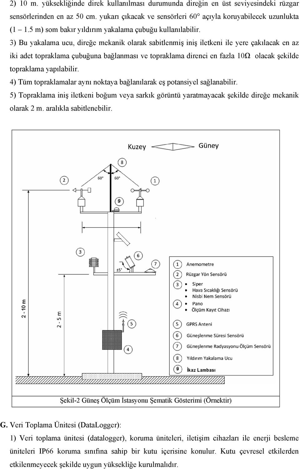 3) Bu yakalama ucu, direğe mekanik olarak sabitlenmiş iniş iletkeni ile yere çakılacak en az iki adet topraklama çubuğuna bağlanması ve topraklama direnci en fazla 10Ω olacak şekilde topraklama