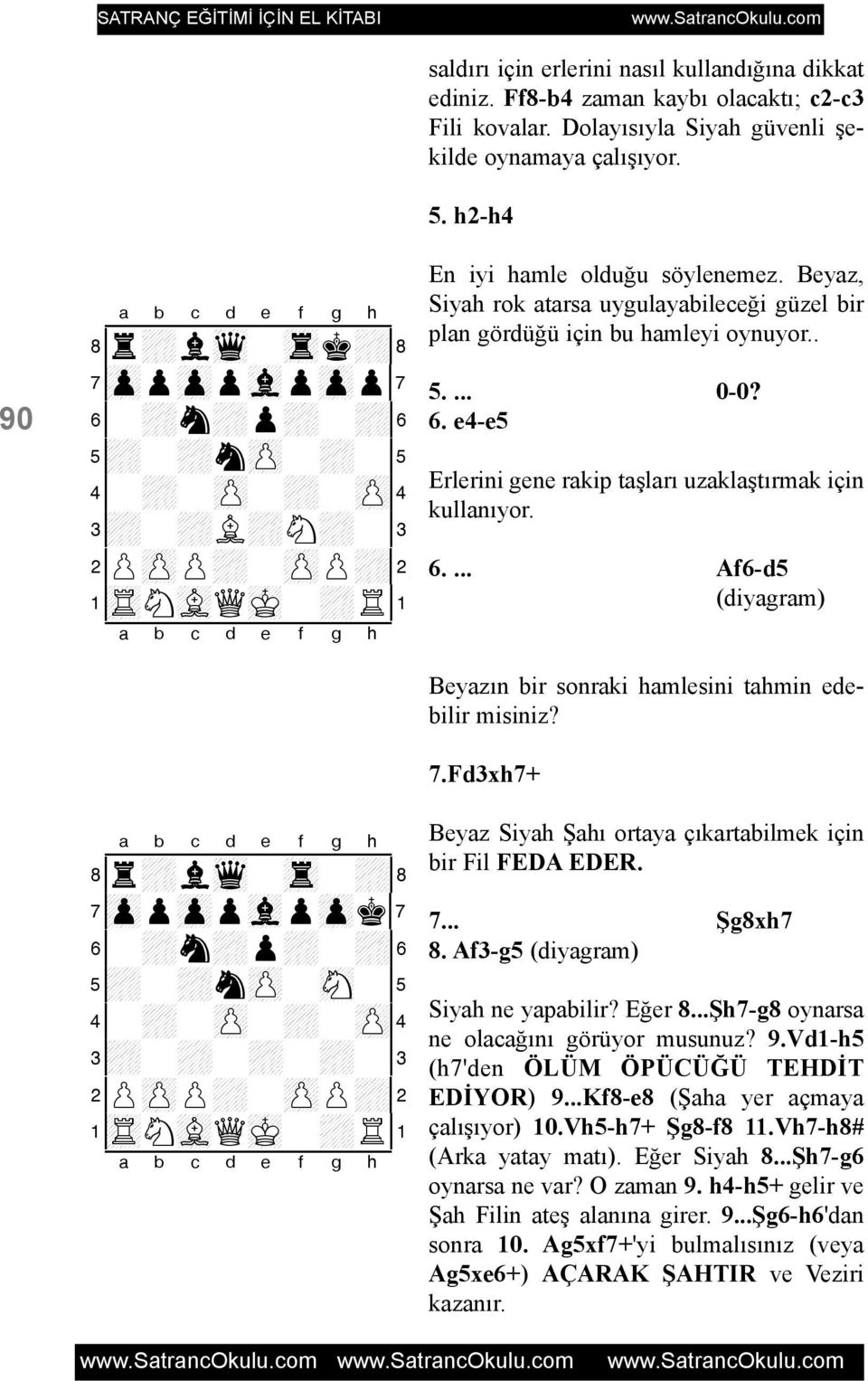 Beyaz, Siyah rok atarsa uygulayabileceði güzel bir plan gördüðü için bu hamleyi oynuyor.. 5.... 0-0? 6. e4-e5 Erlerini gene rakip taþlarý uzaklaþtýrmak için kullanýyor. 6.... Af6-d5 Beyazýn bir sonraki hamlesini tahmin edebilir misiniz?