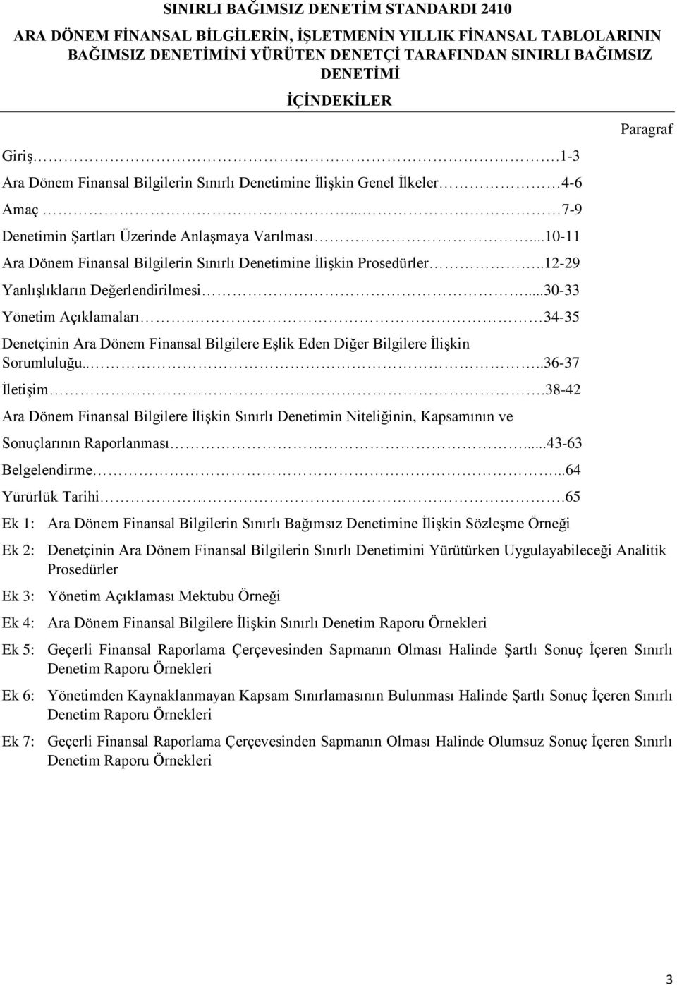 ..10-11 Ara Dönem Finansal Bilgilerin Sınırlı Denetimine İlişkin Prsedürler..12-29 Yanlışlıkların Değerlendirilmesi...30-33 Yönetim Açıklamaları.