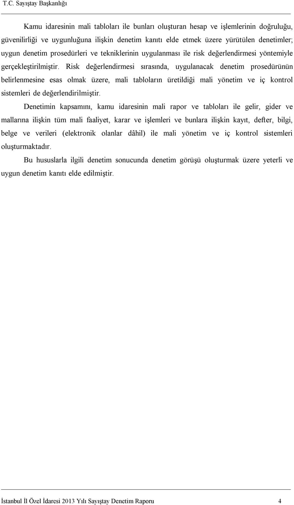 Risk değerlendirmesi sırasında, uygulanacak denetim prosedürünün belirlenmesine esas olmak üzere, mali tabloların üretildiği mali yönetim ve iç kontrol sistemleri de değerlendirilmiştir.