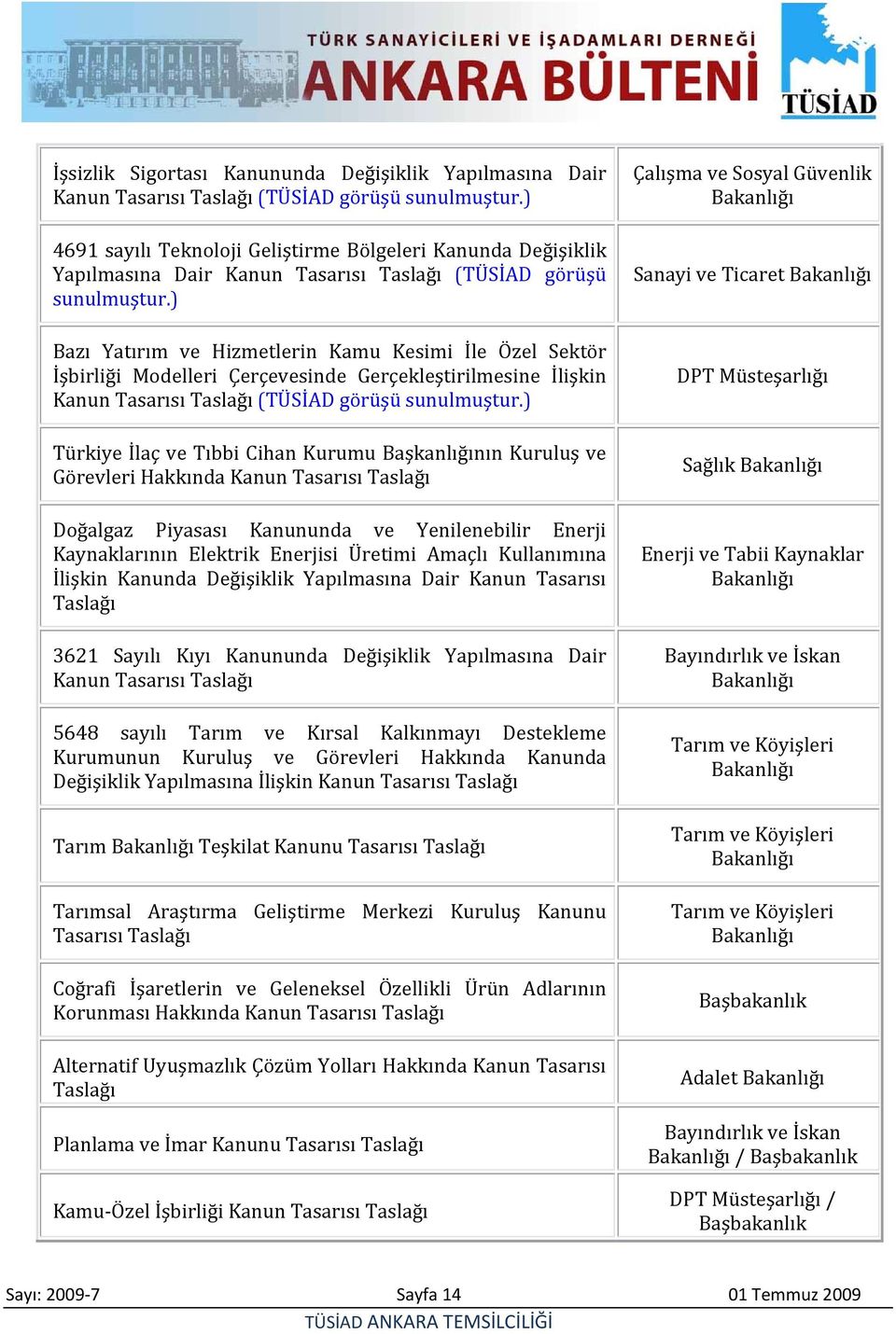 ) Bazı Yatırım ve Hizmetlerin Kamu Kesimi İle Özel Sektör İşbirliği Modelleri Çerçevesinde Gerçekleştirilmesine İlişkin Kanun Tasarısı Taslağı (TÜSİAD görüşü sunulmuştur.