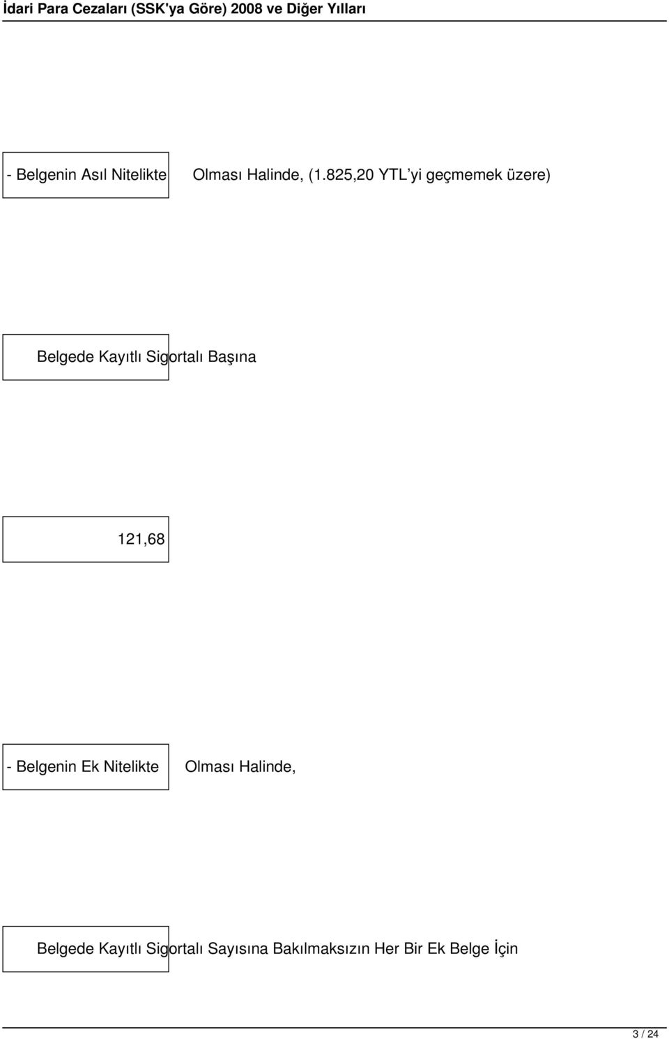 Başına 121,68 - Belgenin Ek Nitelikte Olması Halinde,
