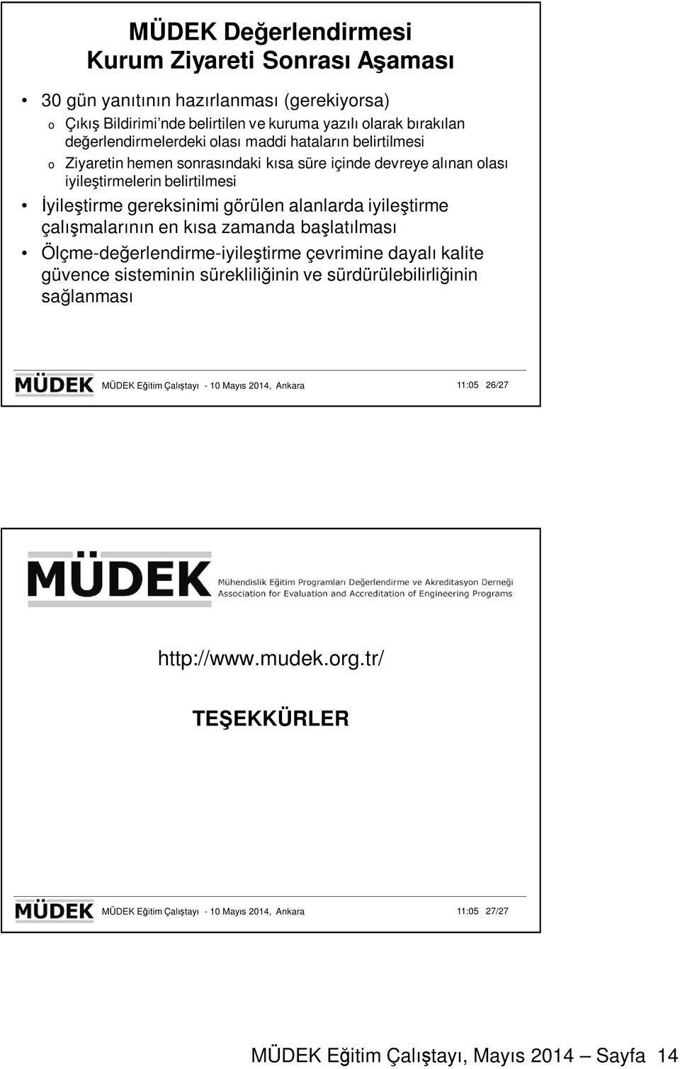 iyileştirme çalışmalarının en kısa zamanda başlatılması Ölçme-değerlendirme-iyileştirme çevrimine dayalı kalite güvence sisteminin sürekliliğinin ve sürdürülebilirliğinin sağlanması