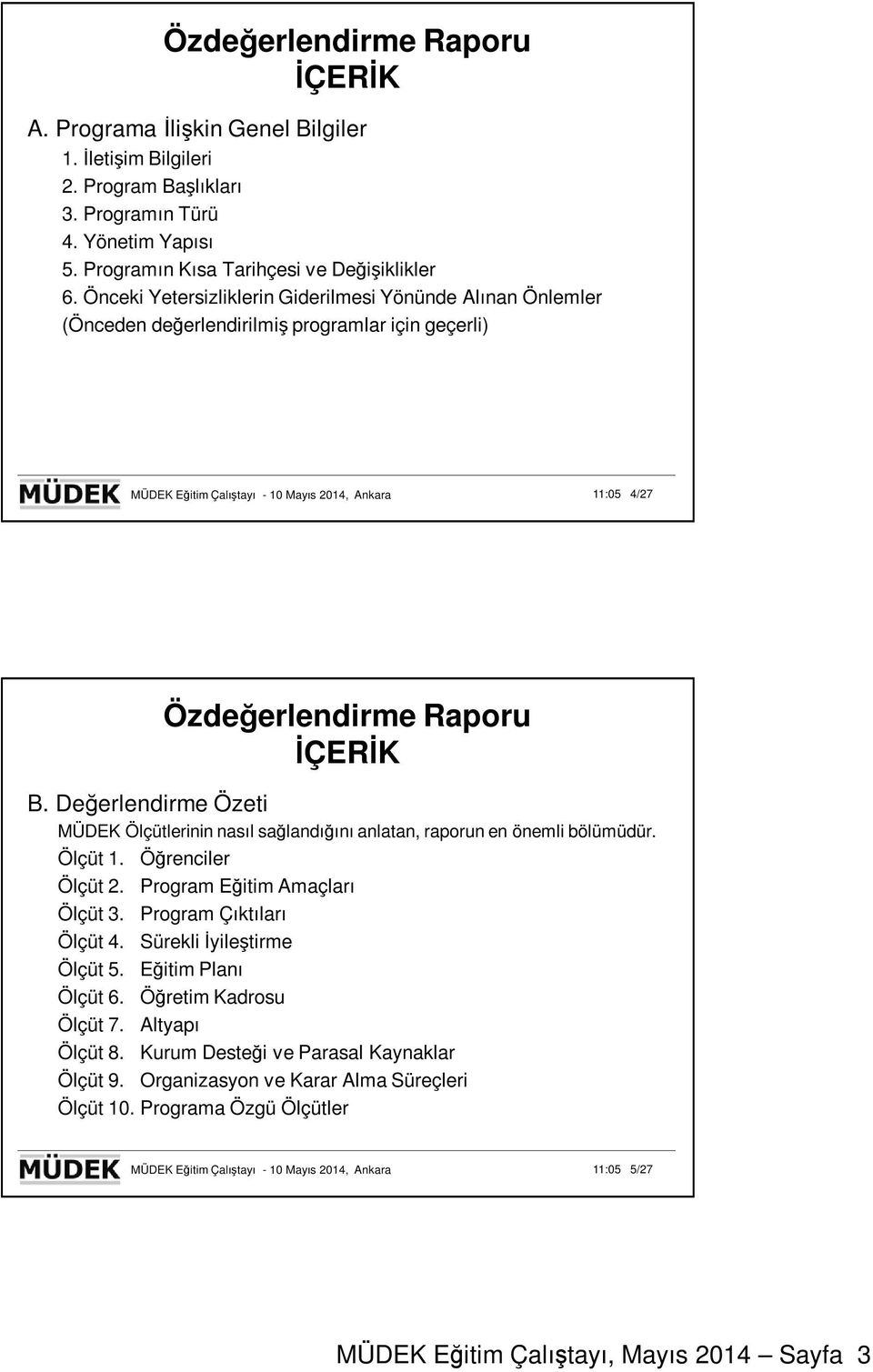 nasıl sağlandığını anlatan, raporun en önemli bölümüdür. Ölçüt 1. Öğrenciler Ölçüt 2. Program Eğitim Amaçları Ölçüt 3. Program Çıktıları Ölçüt 4. Sürekli İyileştirme Ölçüt 5. Eğitim Planı Ölçüt 6.