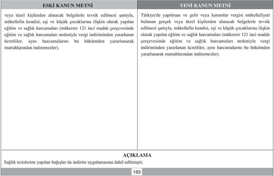 Türkiye'de yap lmas ve gelir veya kurumlar vergisi mükellefiyeti bulunan gerçek   AÇIKLAMA Sa l k tesislerine yap lan ba fllar da indirim uygulamas na dahil edilmifltir. 163