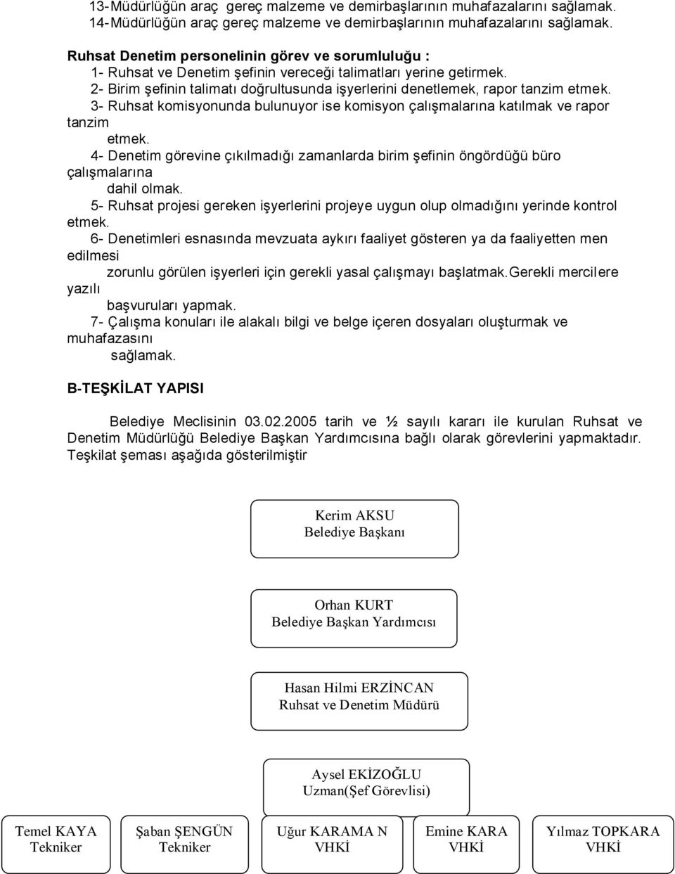 2- Birim şefinin talimatı doğrultusunda işyerlerini denetlemek, rapor tanzim 3- Ruhsat komisyonunda bulunuyor ise komisyon çalışmalarına katılmak ve rapor tanzim 4- Denetim görevine çıkılmadığı