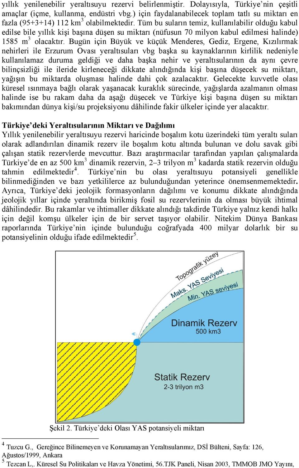 Tüm bu suların temiz, kullanılabilir olduğu kabul edilse bile yıllık kişi başına düşen su miktarı (nüfusun 70 milyon kabul edilmesi halinde) 1585 m 3 olacaktır.